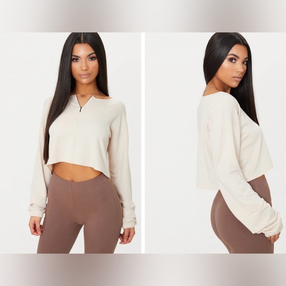 Pretty Little Thing SUPER SOFT! CREAM ZIP FRONT CROP SWEATER Size 4 - Picture 1 of 5